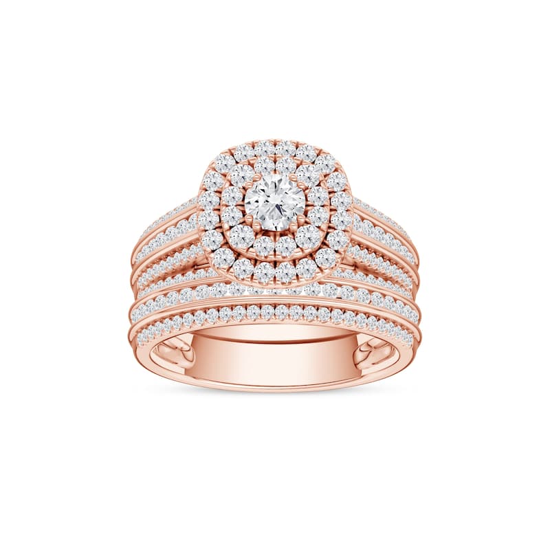 1ct TDW Diamond Double Halo Bridal Set in 10K Rose Gold for Women - Pink