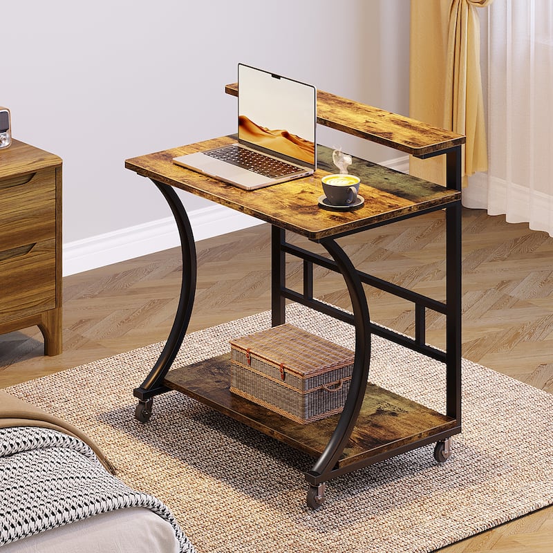 Industrial 2-Tier Mobile End Side Table - Locking Casters