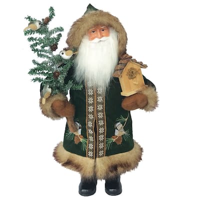 16" Santa Claus Standing Christmas Figurine with Chickadees