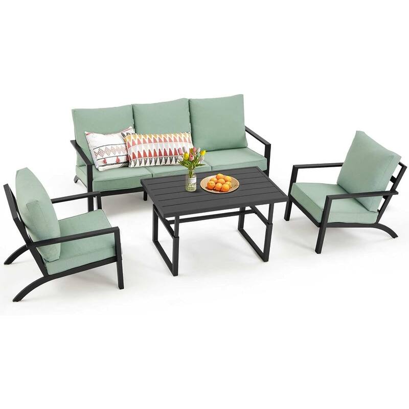 AECOJOY Aluminum Patio Furniture Set Outdoor Conversation Table and Chair