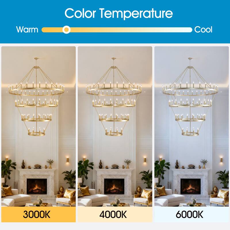 70.87INCH Tiers Wagon Wheel Chandelier Farmhouse 60-Light, Gold Color Metal 4-Story Light Fixtures Adjustable Height E12