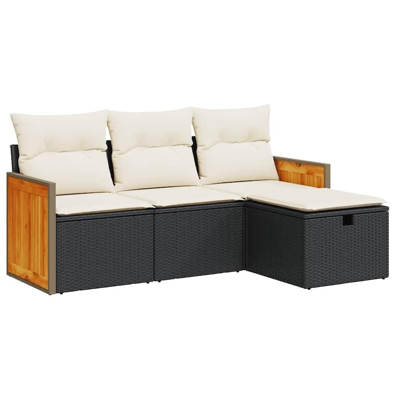 vidaXL Patio Sofa Set with Cushions Outdoor Furniture 4 Piece Poly Rattan