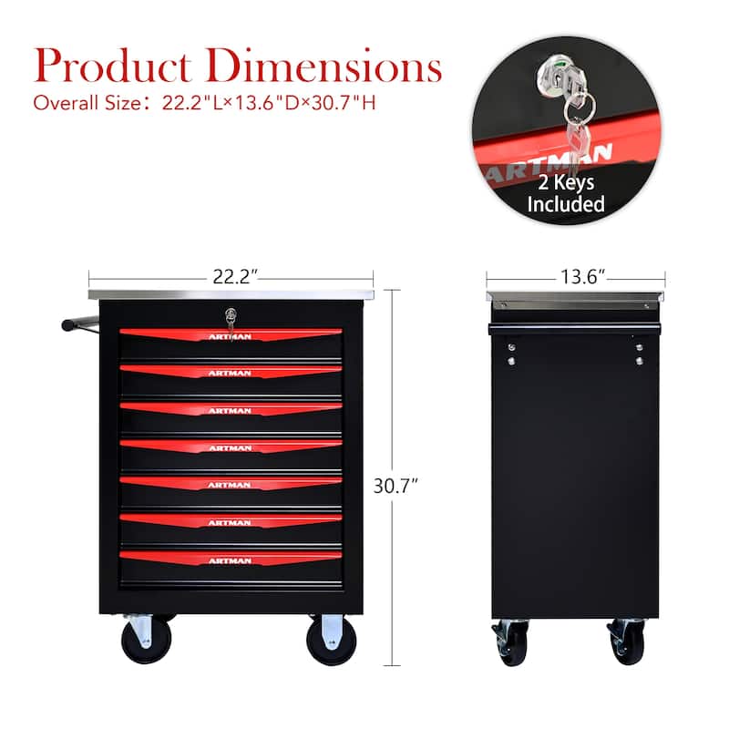 7-Drawer Rolling Tool Cart with Wheels for Garage, Workshop & Warehouse