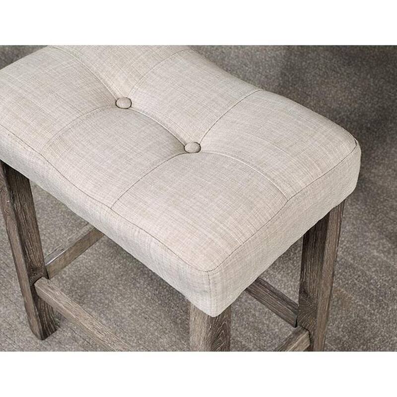 5-Piece Counter Height Dining Set with Gray Table and Beige Linen-like Upholstered Stools, Farmhouse-Inspired Rustic Charm