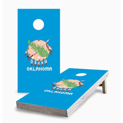 Oklahoma State Flag Corn Hole Board Set w Case & Lights