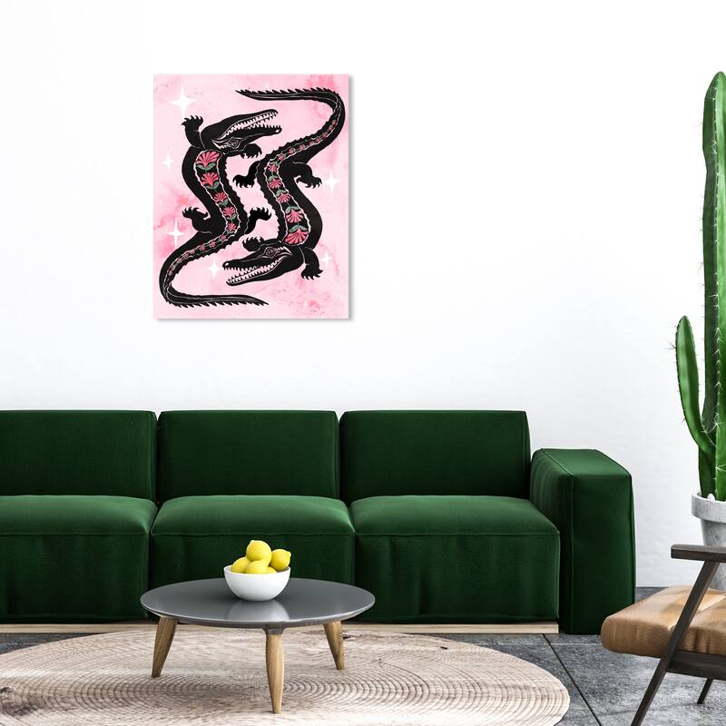 Wynwood Studio Canvas Animals Crossing Floral Gators Black and Modern & Contemporary Wall Art Canvas Print - 36 x 30