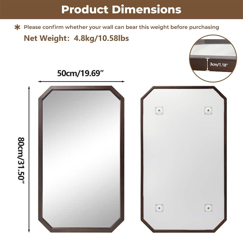 Industrial Irregular Wall Hanging Mirror Walnut Wood Frame Farmhouse Accent Mirror