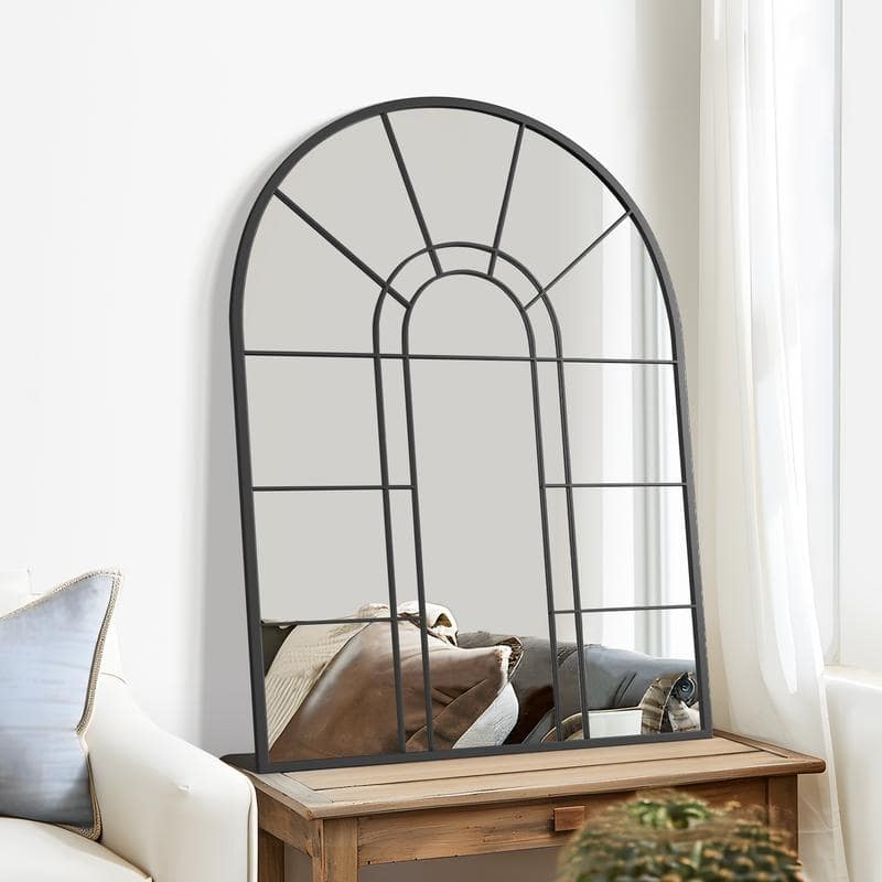 Iron Metal Frame Rectangular Windowpane Wall Mirror Farmhouse Rustic Elegant Decor for Living Room Bedroom Bathroom Entryway