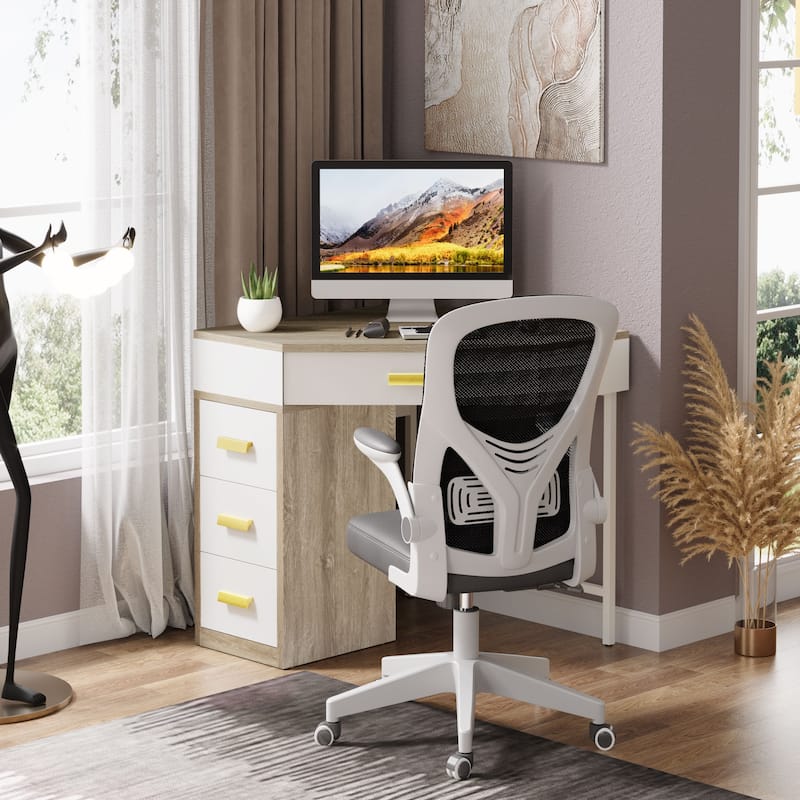 Triangle Computer Desk with 4 Drawers, 90 Degree Writing Desk PC Table Makeup Vanity Desk with Storage for Home Office
