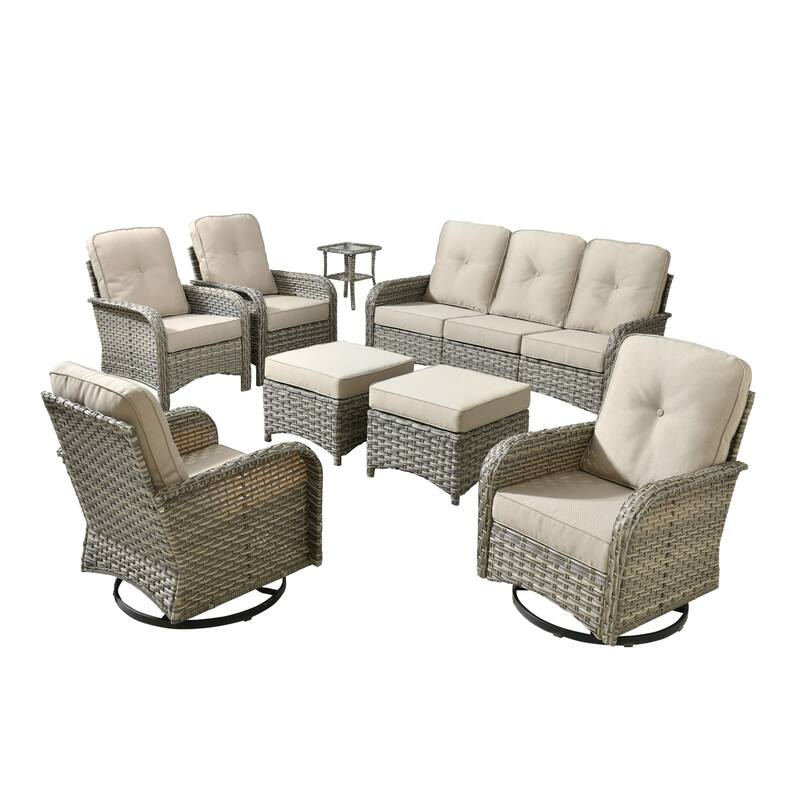 OVIOS 8-piece Patio Wicker Conversation Furniture Set With ottomans