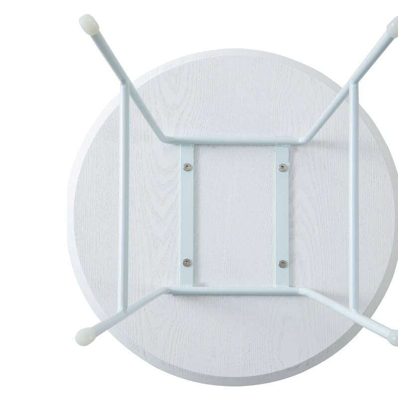 Rossmore Modern MDF Round Ash Wood Veneer Tabletop Side Accent Table with White Stainless Steel Frame for Home or Office