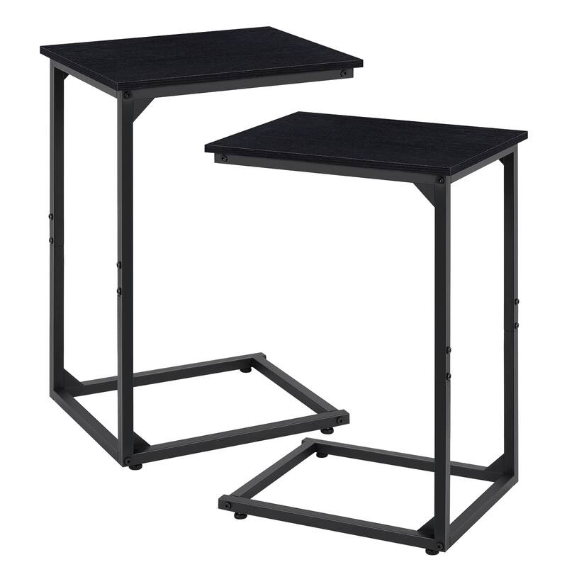 C Shaped Side Table Set of 2, C Table for Sofa, Couch Table End Table Slide Under, Snack Side Table for Living Room - Black