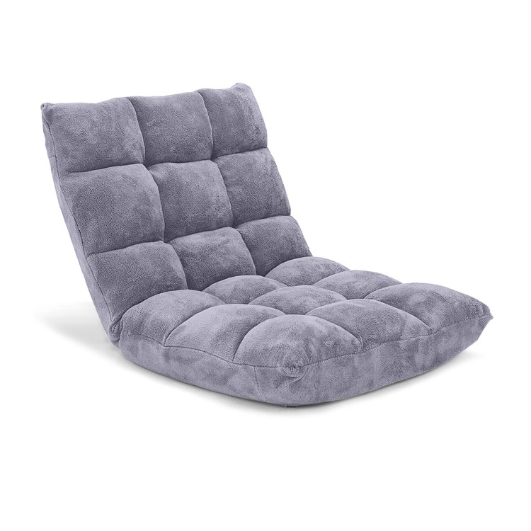 Coral Velvet Adjustable Floor Chair with 14-Position Backrest and Folding Design - 41.5" x 22.5" x 6" (L x W x H) - Grey