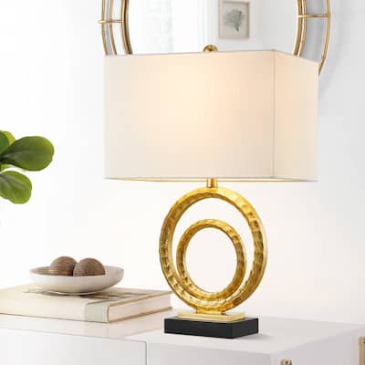 KAWOTI 23.75 Inch Painted Gold Circles Table Lamp with Rectanglar Shade - W15" * E8" * H23.75”