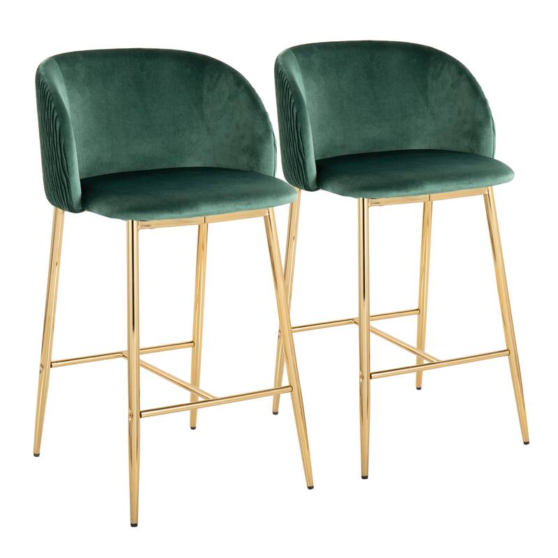 Lumisource Waves Counter Stool in Chrome and Silver Velvet - Set of 2 - 21"Lx19.75"Wx36"H