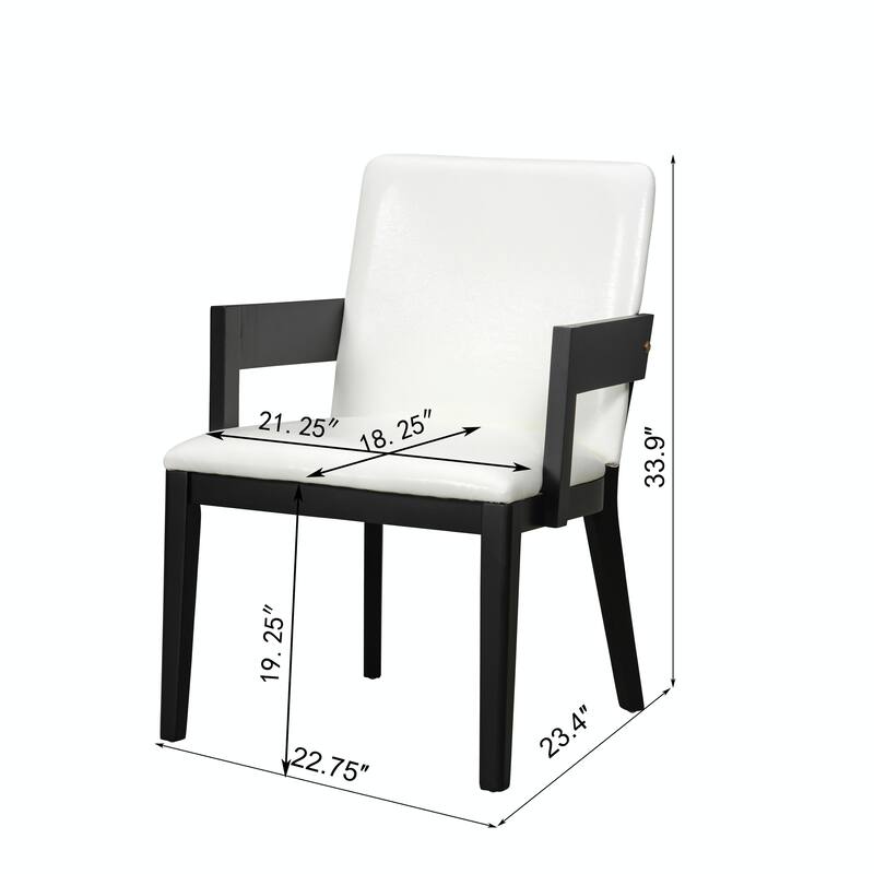 Modern Dining Chairs Set of 2 - Black Wood & White PU Leather - Set of 2