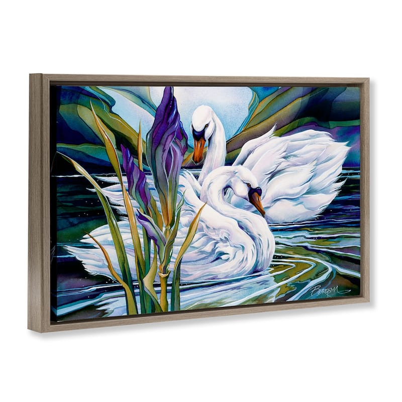Stupell Swans with Abstract Pond Ripples Framed Floater Canvas Wall Art Design By Jody Bergsma