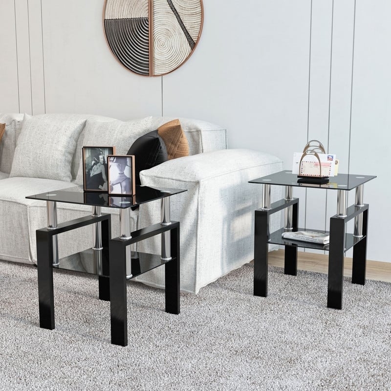 1-Piece or 2-Piece Tempered Glass End Table - Black 2-piece