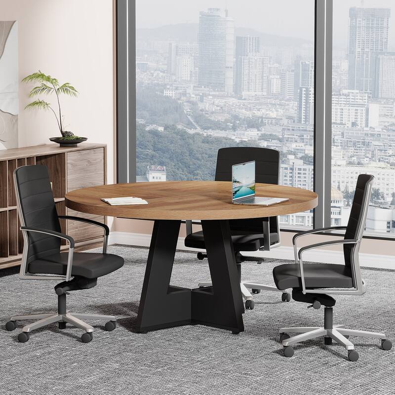 47-inch Round Conference Table for 4-6 People, Wooden Meeting Room Table