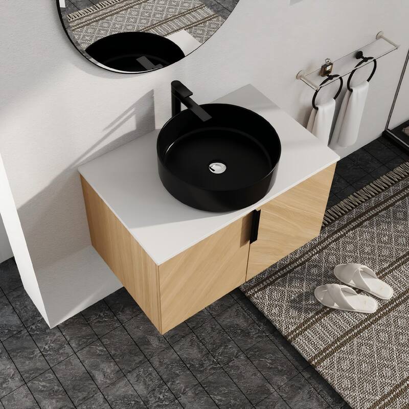 Malwee 30"/36" Floating Bathroom Vanity, Wall Mounted Bathroom Vanity with Ceramic Sink and Soft Close Door