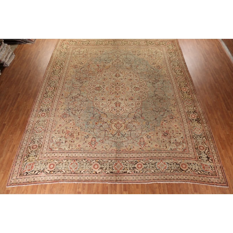 Pre-1900 Antique Tabriz Haj Jalili Persian Rug Handmade Wool Carpet - 14'5" x 17'2"