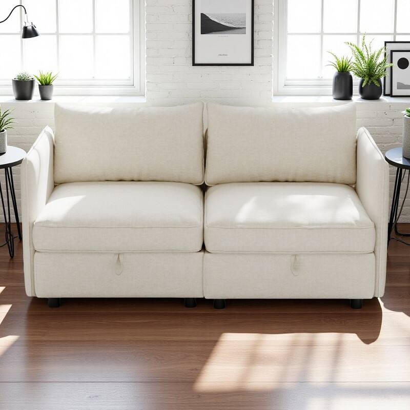 68" Chenille Mid-Century Loveseat with Hidden Storage and 250lb Capacity