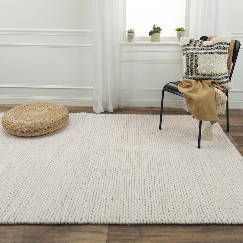 Alora Decor Kolkata Solid Beige Hand-woven Wool Rug