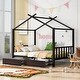 preview thumbnail 1 of 16, Full Size Metal House Platform Bed with Headboard and Footboard,Roof Design,Two Drawers,Safe Guaranteed Black
