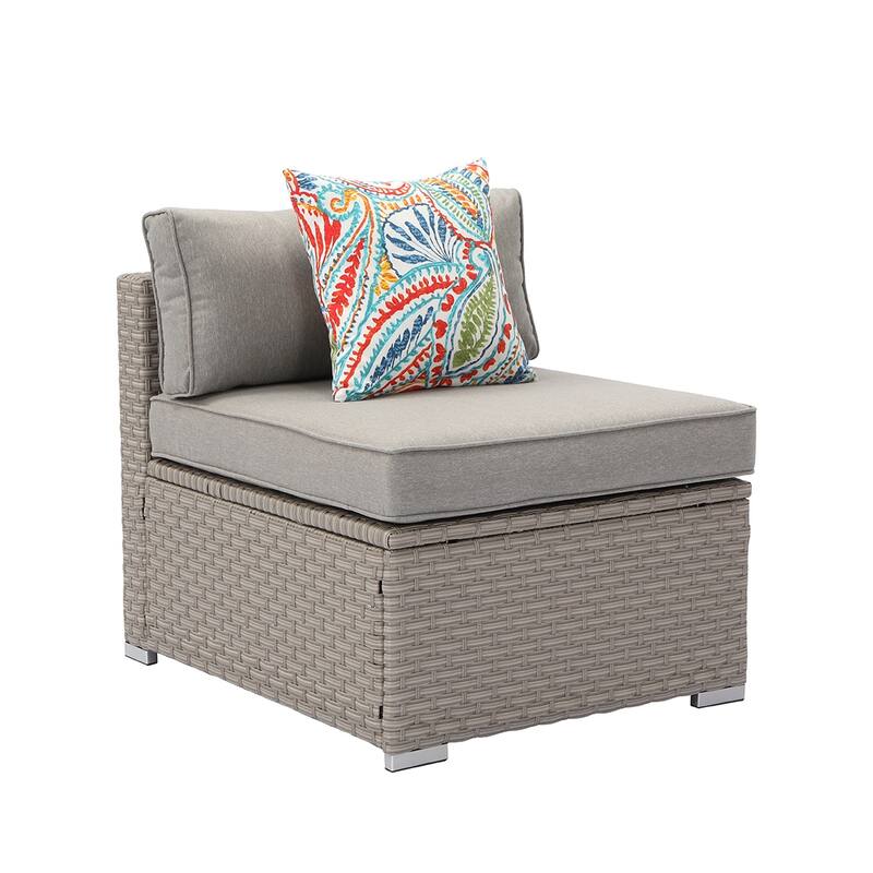 COSIEST PE Wicker Outdoor Armless Chair with Pillow
