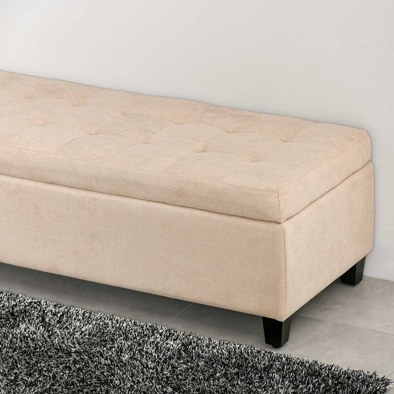Storage Bench,End of Bed Bench, Linen Fabric Storage Chest with Lift Top, Tufted Ottoman with Storage for Living Room