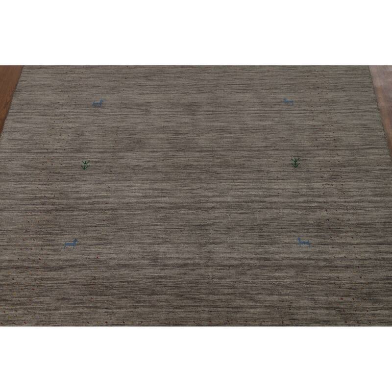 Hand Knotted Oriental 100% Wool Carpet Tribal Stripe Greys & Charcoal Gabbeh Area Rug - 8' 0'' X 5' 4''