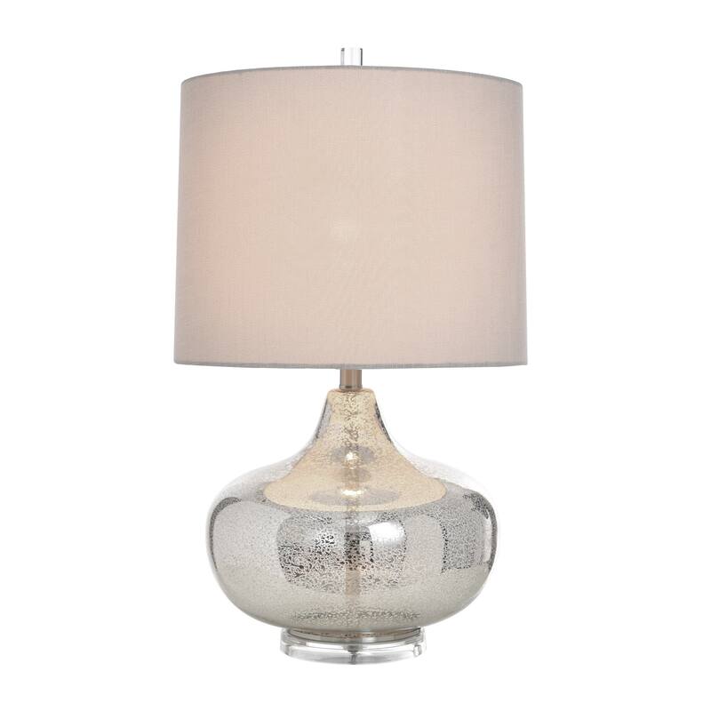 StyleCraft Antique Mercury Table Lamp - White Designer Print Hardback Fabric Shade