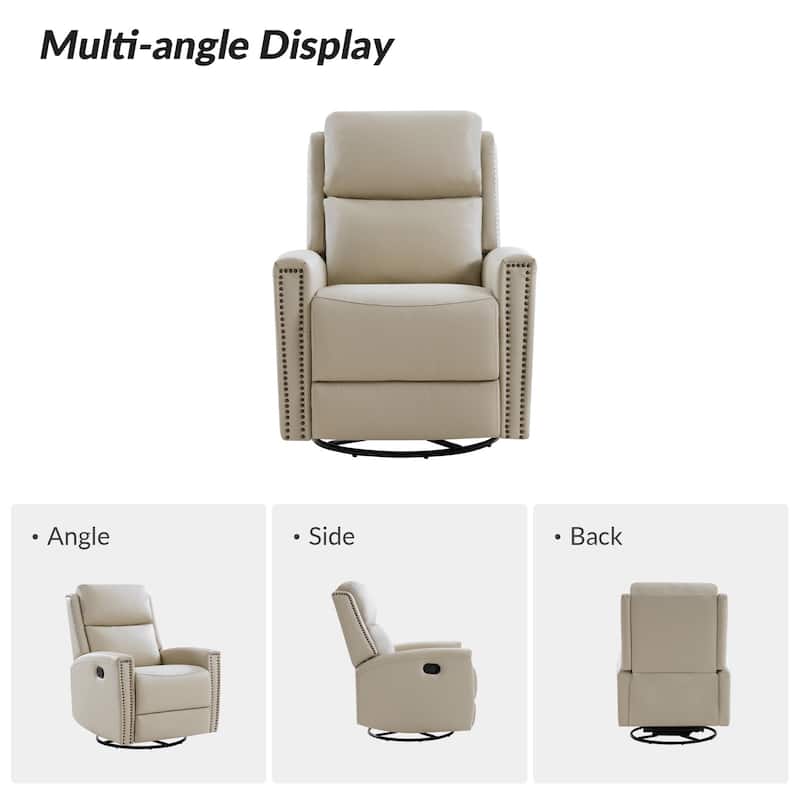 Fiacro 30.31"Wide Modern Genuine Leather Wingback Swivel Rocker Recliner with Nailhead Trims