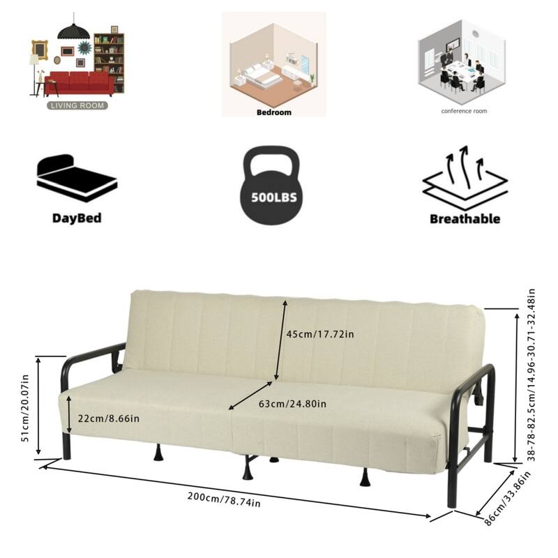 Homy Casa Modern Convertible Sofa Bed, Metal Frame Futon Couch Living