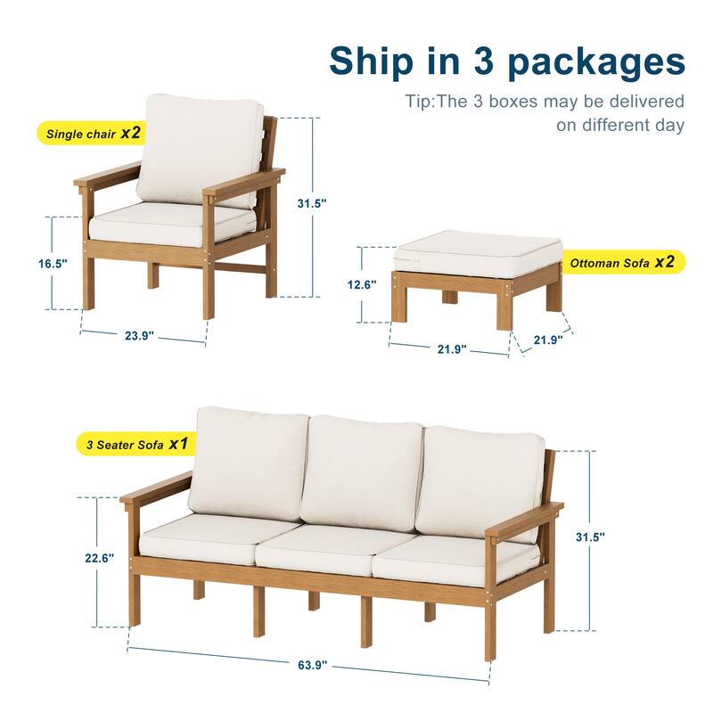 All-weather HIPS Outdoor Sofa Set with Detachable Cushions (Set of 5)