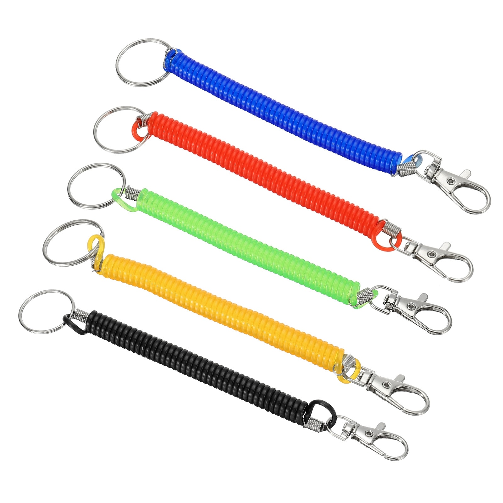 Unique Bargains 6.7 Spiral Retractable Spring Coil Keychain, 3 Pack Key Ring - Red Green Black - 17cm