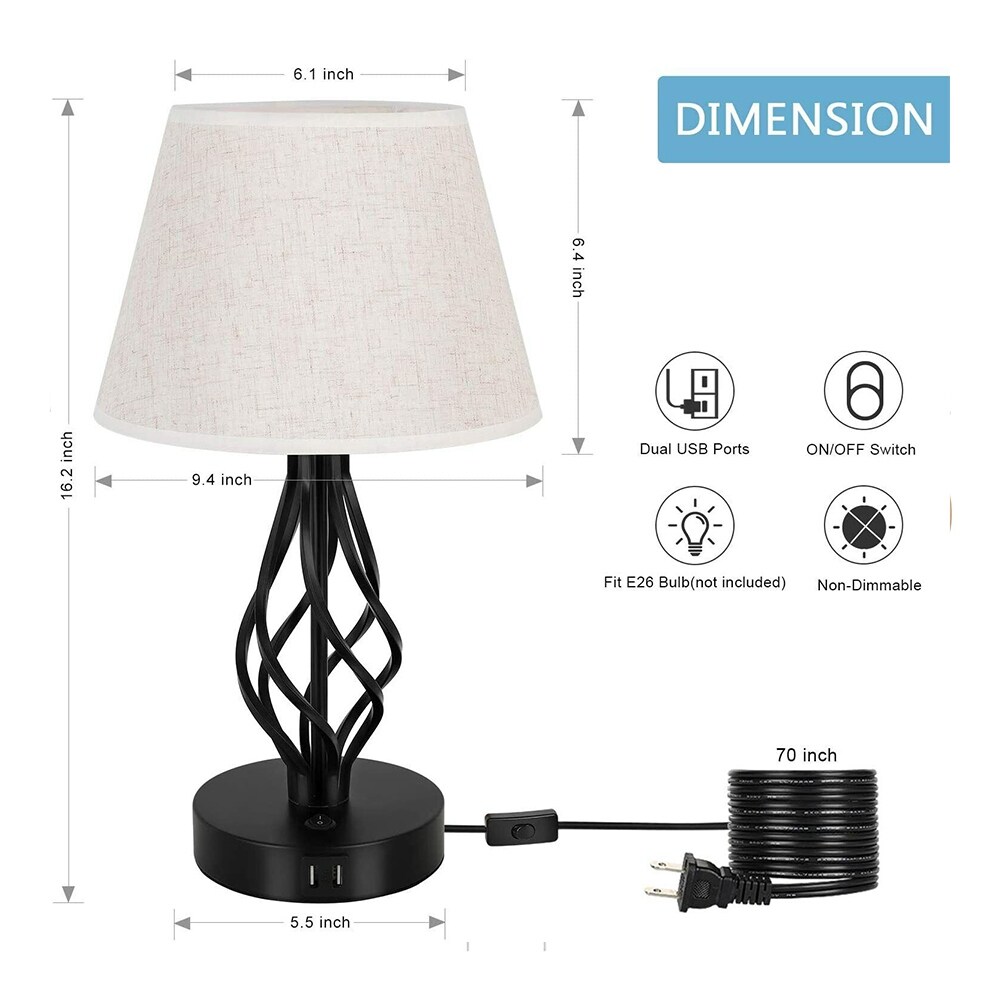 Set of 2 Farmhouse Metal Nightstand Lamps with Dual USB Ports 5.5 x 16 On Sale Bed Bath Beyond 37349868