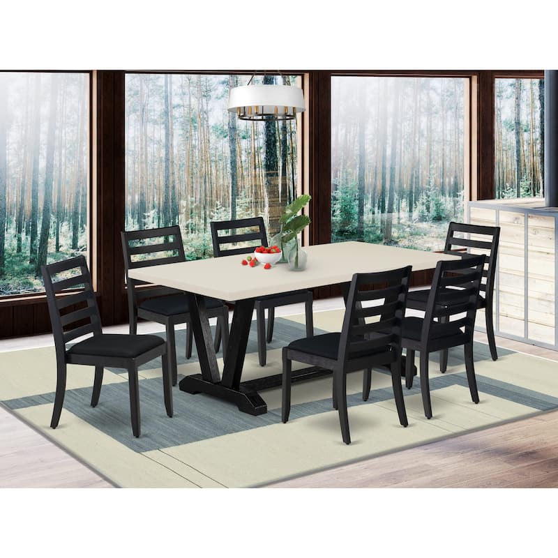 East West Furniture Dining Set- A Rectangular Table and stackable Kitchen Chair, Wire Brushed Black (Pieces & Seat Options) - V627X1624-7