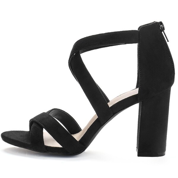 peep toe crisscross chunky heeled sandals