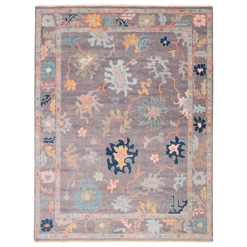 ECARPETGALLERY Hand-knotted Modern Oushak Dark Grey Wool Rug - 9'3 x 12'0