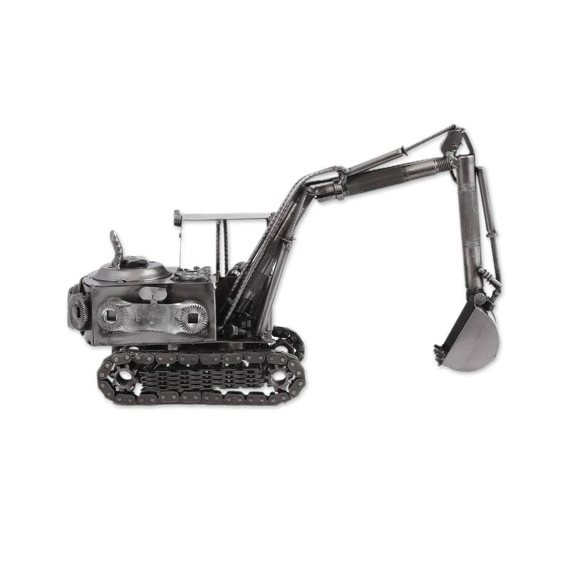 Novica Handmade Excavator Upcycled Metal Sculpture