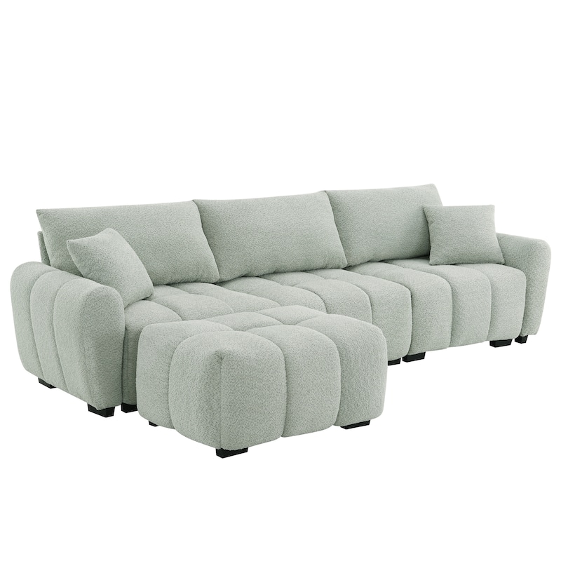 110-In Boucle Modular Sectional Sofa with Movable Ottoman, 3 Colors