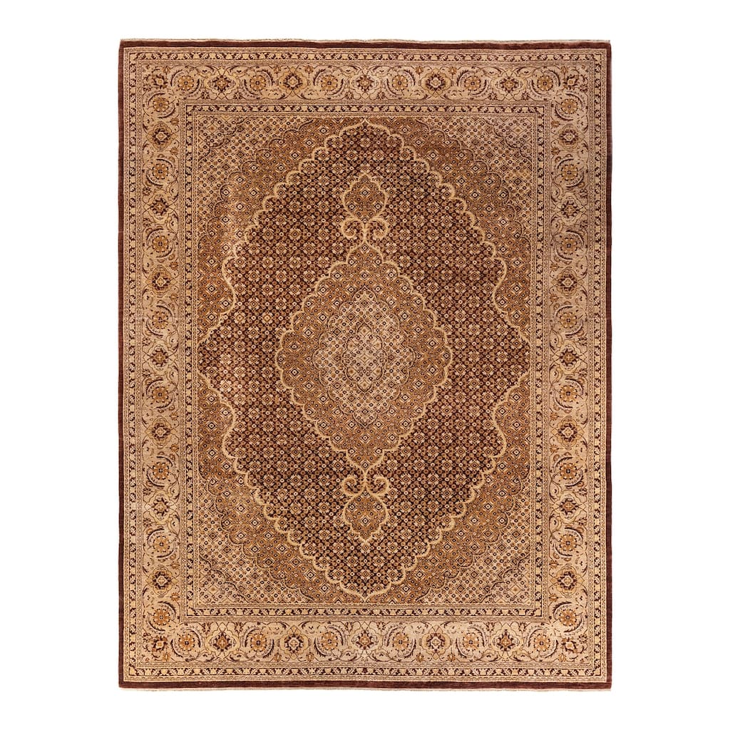 Overton Hand Knotted Wool Contemporary Oriental Brown Area Rug - 9' x 12'