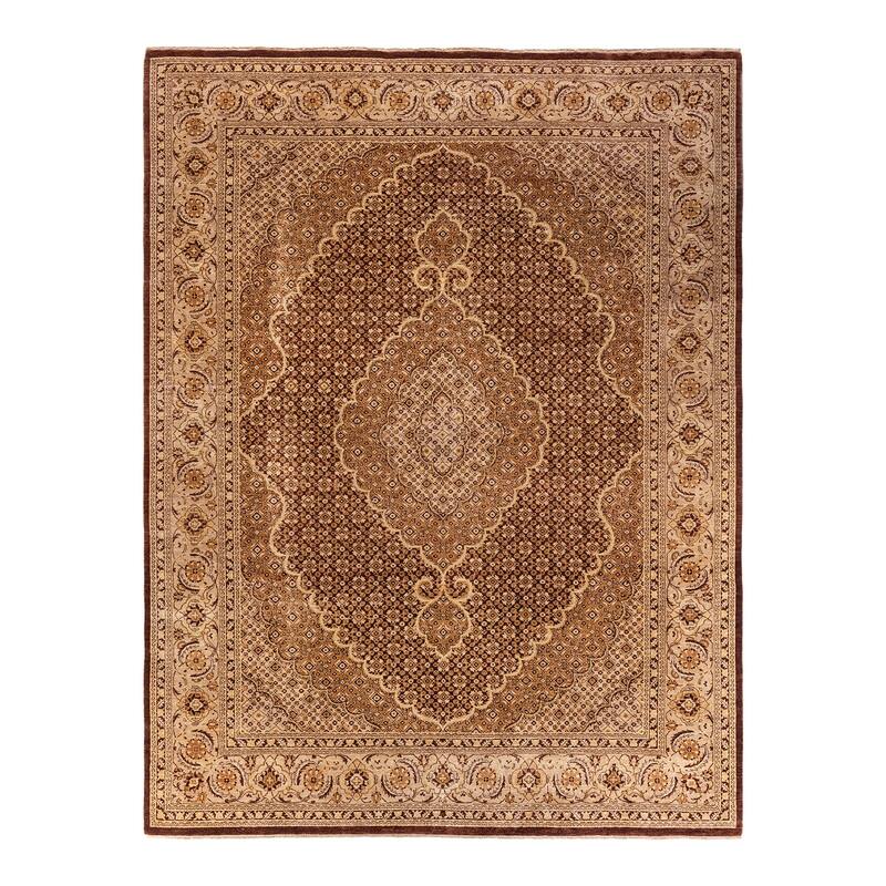 Overton Hand Knotted Wool Contemporary Oriental Brown Area Rug - 9' x 12' - Chocolate - 9' x 12'