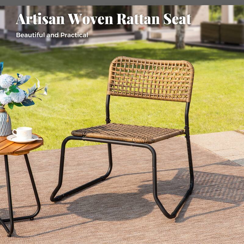 3-Piece Outdoor Wicker Bistro Set Rattan Furniture set with Stackable Chairs and Side Table