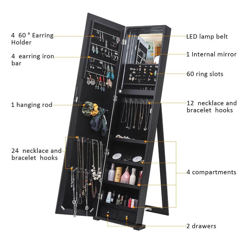 Floor Standing Storage Jewelry Armoire Cabinet with 79 Blue Led