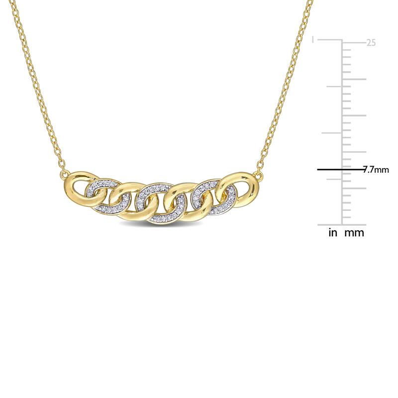 Miadora Yellow Plated Sterling Silver 1/6ct TDW Diamond Bar Link Necklace - 7.7 mm x 18 inch x 36.4 mm