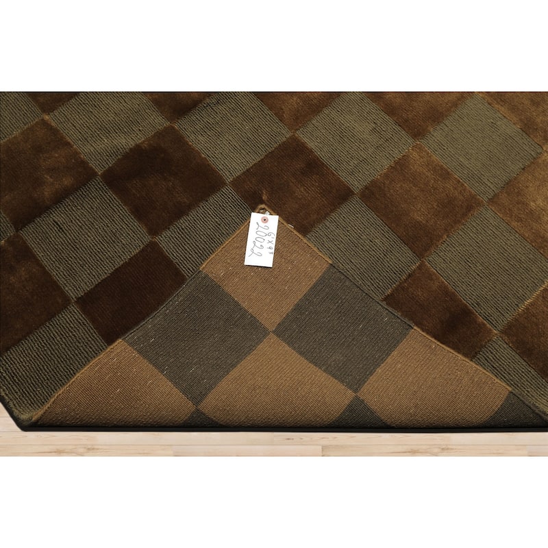 6'1''x9'3'' Tibetano Hand Knotted Wool Olive Modern & Contemporary Designer Rug - 6' 1'' x 9' 3''