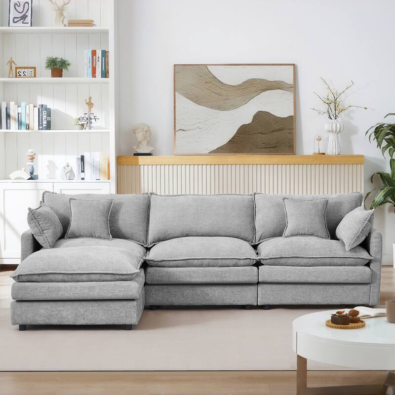 L Shape Modular Sectional Sofa Chenille Upholstered Couch wOttoman