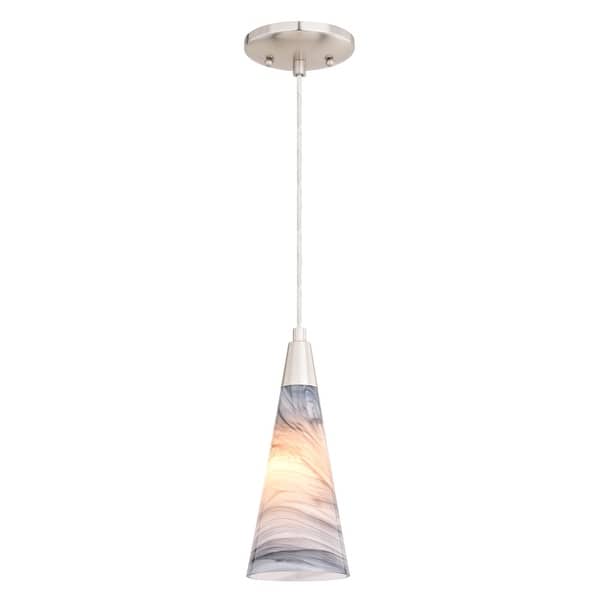 slide 2 of 12, Milano Transitional Mini Pendant Ceiling Light Multi Color Art Glass Satin Nickel - 4.25-in W x 10.5-in H x 4.25-in D
